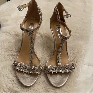 INC gold floral open toed heels